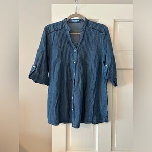 J. McLaughlin Cotton Linen Denim Button Down Shirt